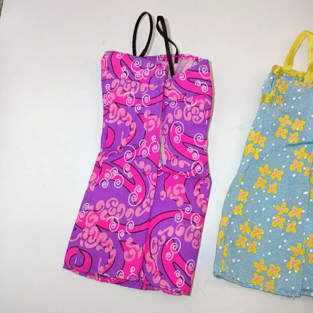 Lot of 3 Barbie Doll Dresses XO Valentines Green Yellow & Purple Pink Label
